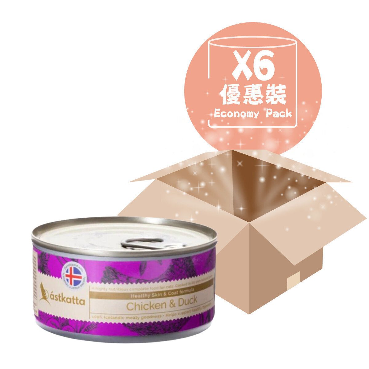 [6PCS SET]Chicken & Duck Complete Cat Canned Food 80Gx6 Healthy Skin & Coat Formula Purple