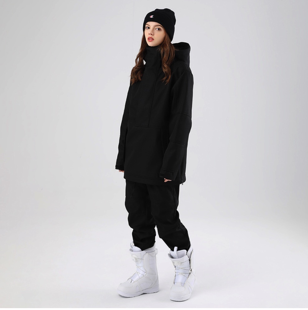 男女同款套裝防水防風透氣保暖滑雪服（W-净色黑色）(尺碼：M-2XL）(下單後聯絡客服確認發貨尺碼）#SS144042010