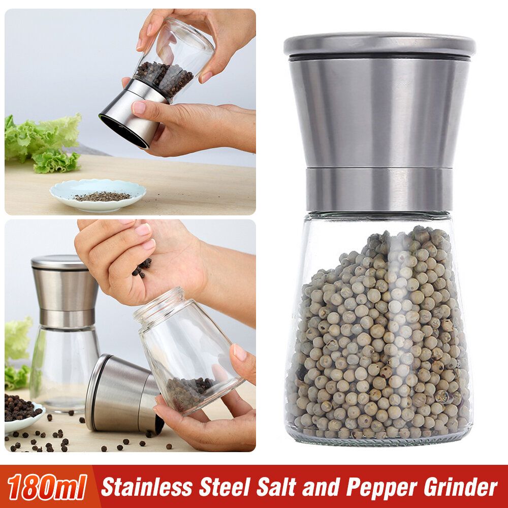 180ml Stainless Steel Pepper Grinder Manual Glass Grinding Bottle Spice Bottle [Parallel Import]
