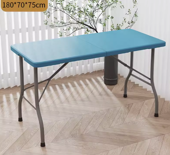 簡易長方形可折疊桌子(藍色)(尺寸:180*70*75CM)
