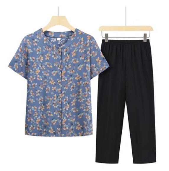夏季中老年開衫套裝（3號色套裝）【尺碼：XL-5XL】【下單後聯絡客服確認發貨尺碼】F203013214