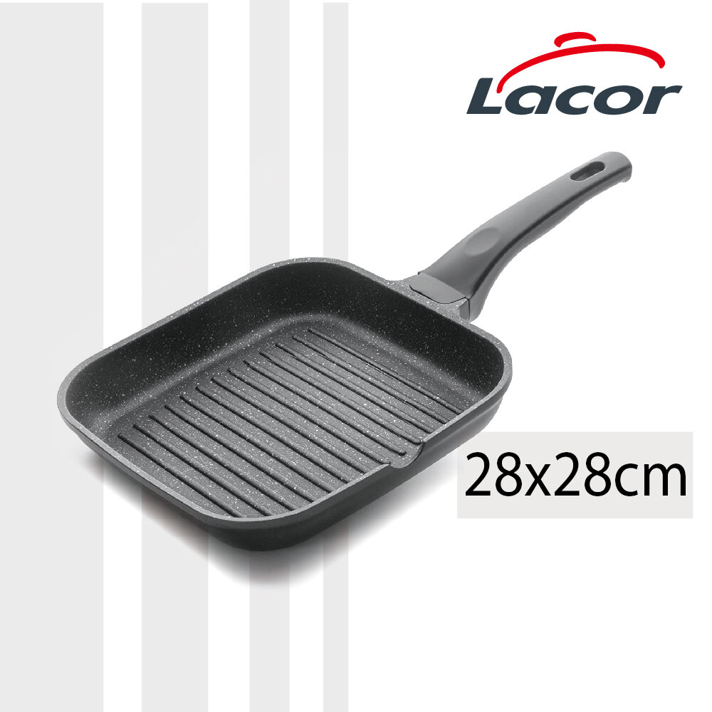 西班牙Lacor︱ECO-PIEDRA系列 三層鑄鋁防刮易潔牛扒煎鍋 28x28cm