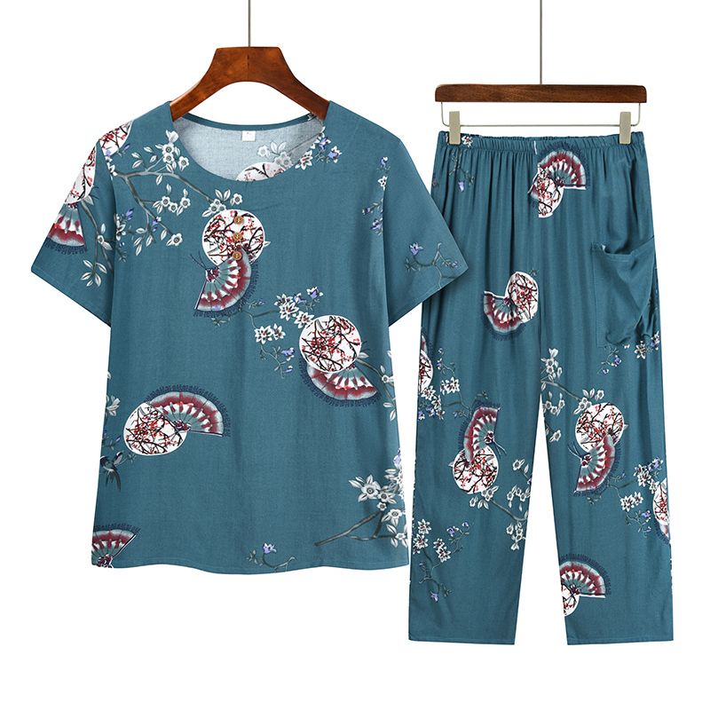 中老年媽媽短袖套裝(XL-4XL碼 4號色）【下單後請聯絡客服確認發貨尺碼】F001099379
