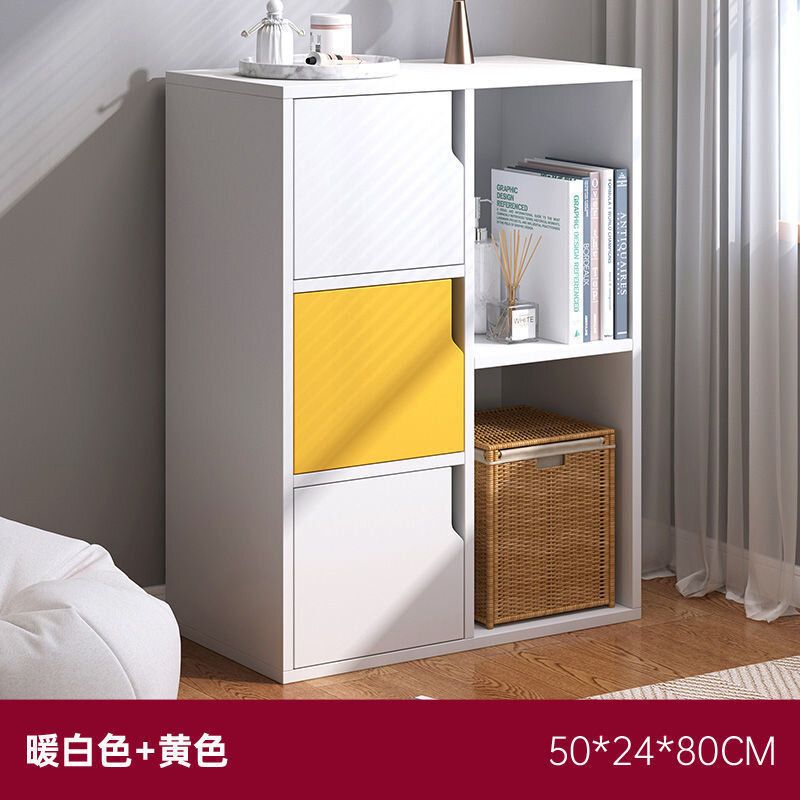 ([Three doors and two grids] White + yellow 50cm) Simple Bookstore Cabinet