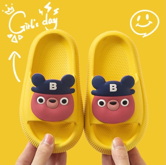 兒童可愛BB熊厚底防滑軟底拖鞋（BB熊-黃色 ）26-27碼-內長約:15cm
