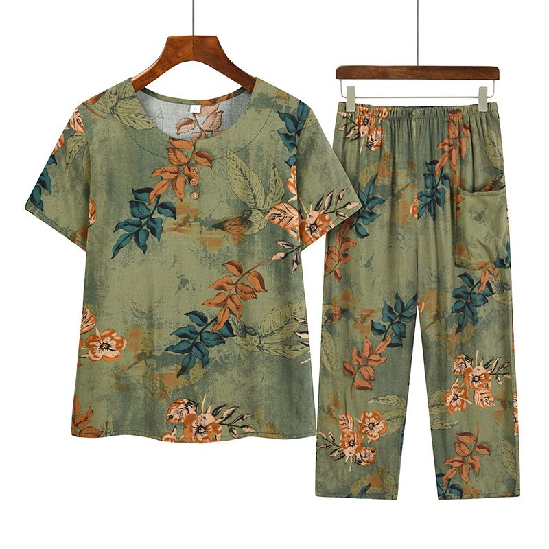 中老年媽媽短袖套裝(XL-4XL碼 3號色）【下單後請聯絡客服確認發貨尺碼】F001099378