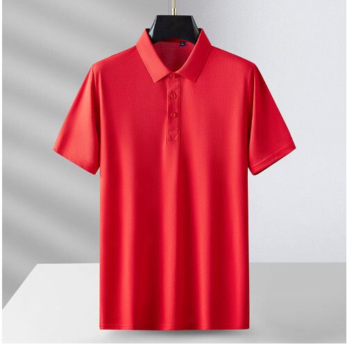 男士冰絲透氣短袖上衣襯衫（正紅M-4XL碼）（下單後聯繫客服確認發貨尺碼）#S055008287