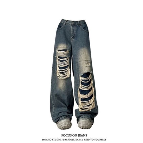 破洞牛仔褲【藍色】尺碼【S碼-XL碼】【下單後請聯絡客服確認發貨尺碼】#K022001046