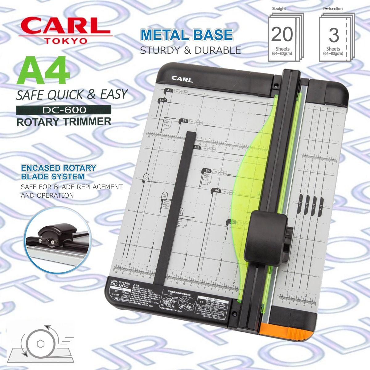 Japan CARL A4 Medium-Duty Rotary Paper Trimmer 12 inch, Desk Cutter #DC-600 《HK Authorized》
