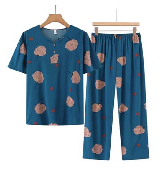 夏季中老年綿綢套裝（簡約葉子）【尺碼：XL-4XL】【下單後聯絡客服確認發貨尺碼】F203013233