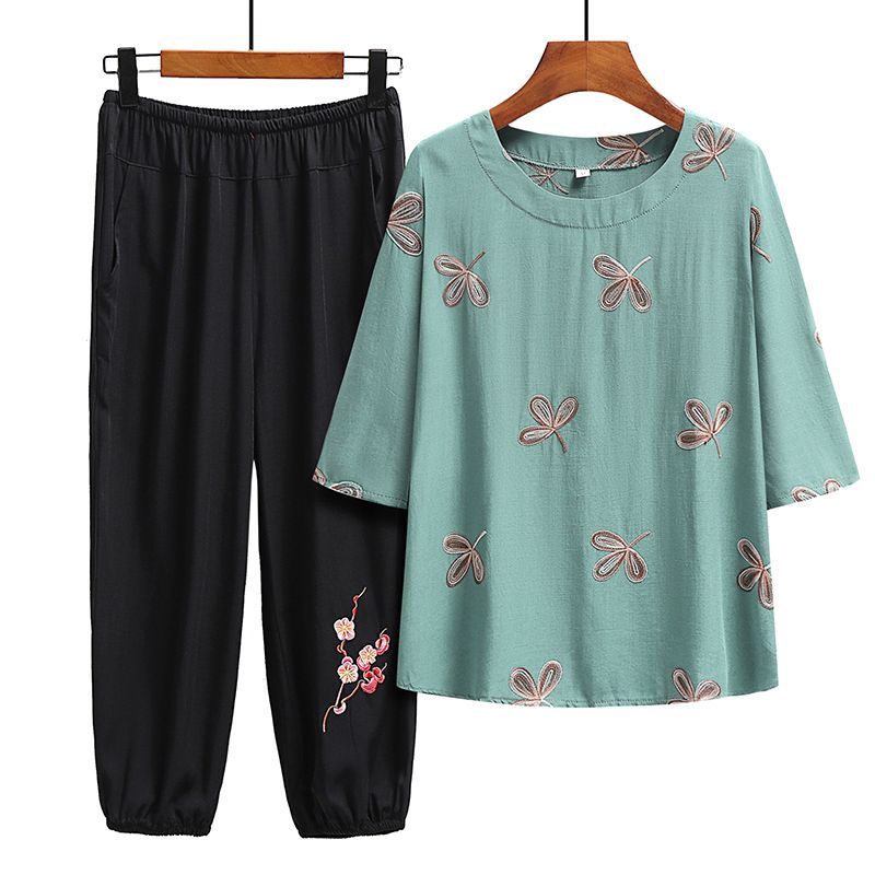 老年人短袖套裝( XL-6XL碼 716湖藍（套裝））【下單後請聯絡客服確認發貨尺碼】F001099158