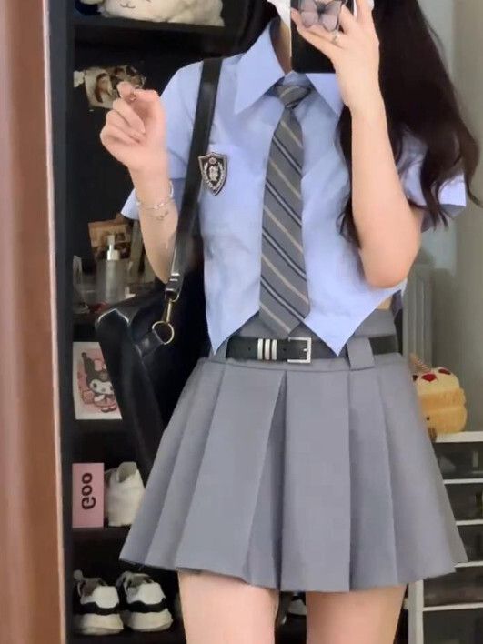 時尚套裝（襯衫+百褶裙 S-XL碼）(下單後聯絡客服確認發貨尺碼)#F224015010