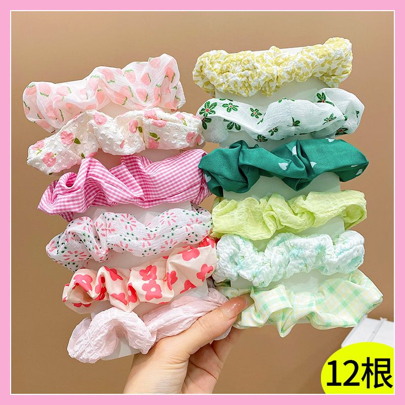 兒童甜美糖果色大腸髮圈頭飾(7#粉色+綠色12根裝)