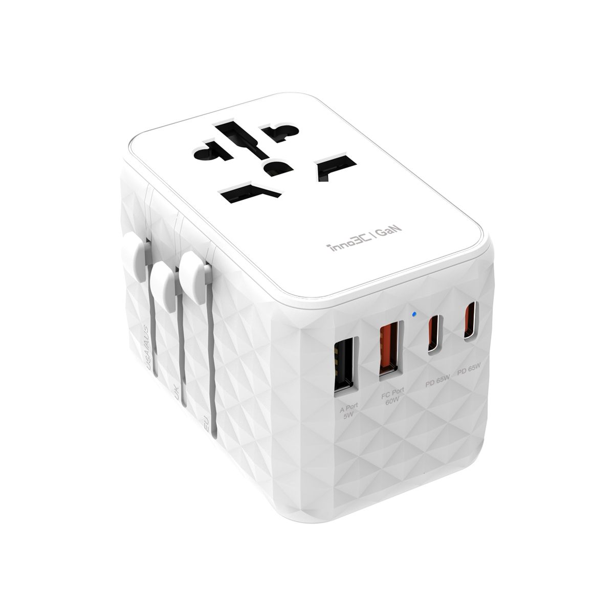 PD 65W 4 Ports AC Socket GaN Universal Travel Adaptor i-FT65 (White)｜Travel Charger Adapter