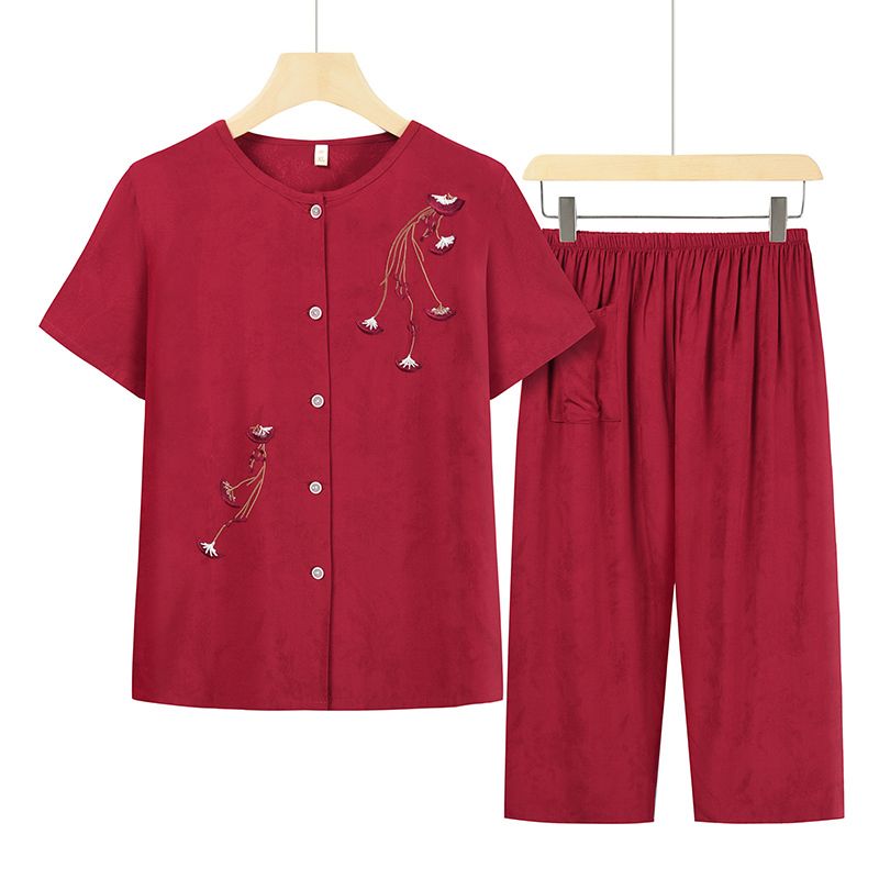 老年人短袖套裝( XL-4XL碼 棗紅色）【下單後請聯絡客服確認發貨尺碼】F001099111