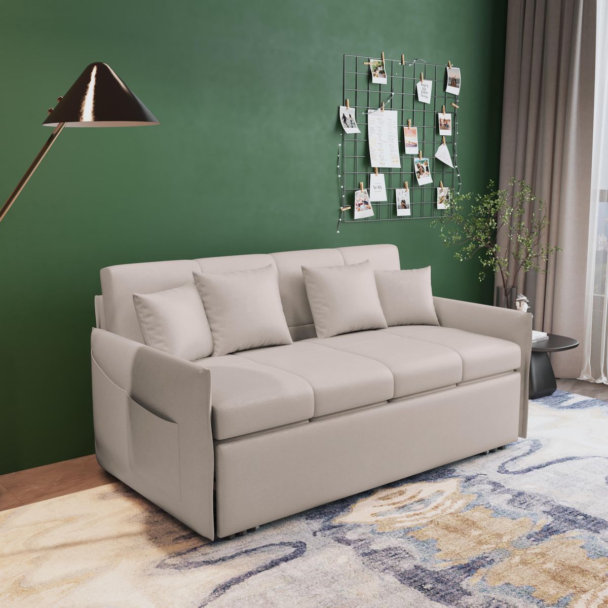 New multi-color optional fabric sofa bed Nordic pull bed drag bed reinforced large-capacity storage function 3059 (114CM technology cloth sponge plus coconut brown color No. 4)