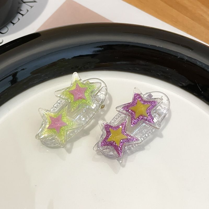 兒童彩色小髮夾側邊夾 頭飾/髮飾(36-2顆星星淺黃+紫色)