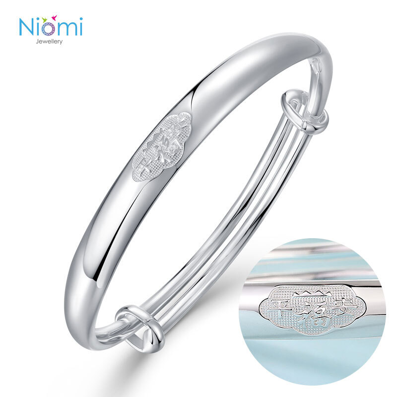 Good Fortune Blessing Female Lady 999 Pure Silver Bangle Bracelet 30 Grams