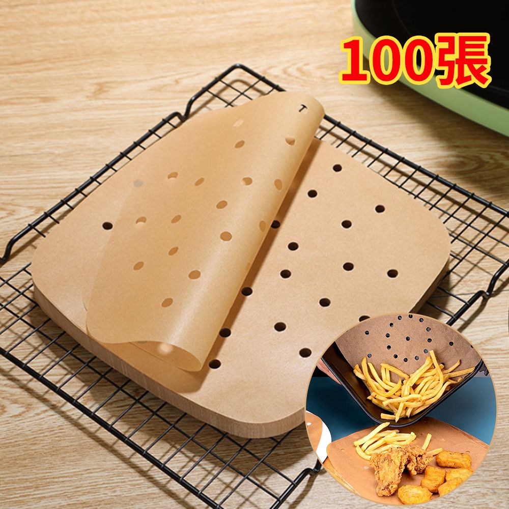 Square Hole Air Fryer Mat Paper 7 inches 18CM (100 sheets) Baking Paper Air Fryer Paper Steam Basket Paper Baking Oven Paper (Parallel Import)
