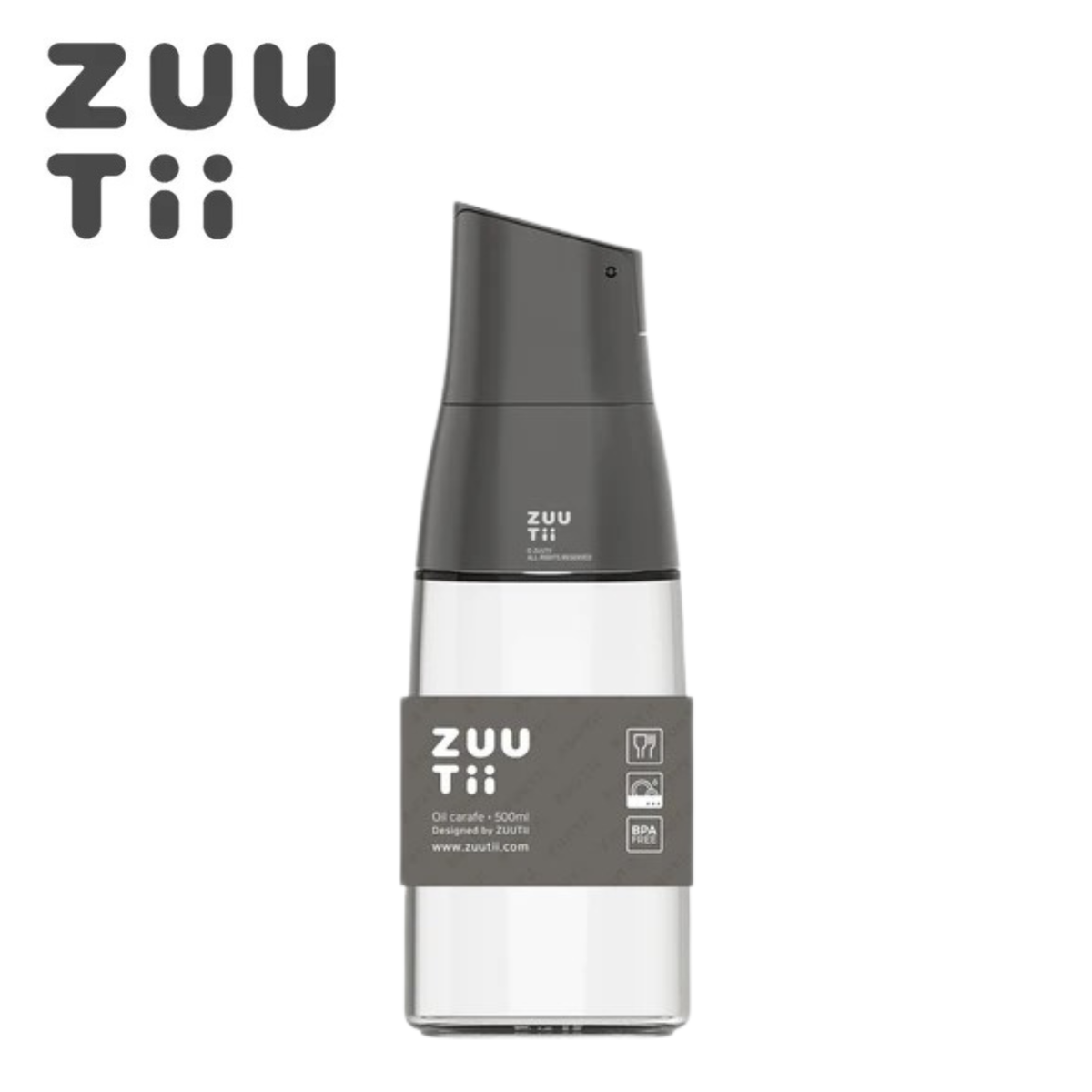 Zuutii 自動開合蓋玻璃油壺 - 灰色 (500ml)
