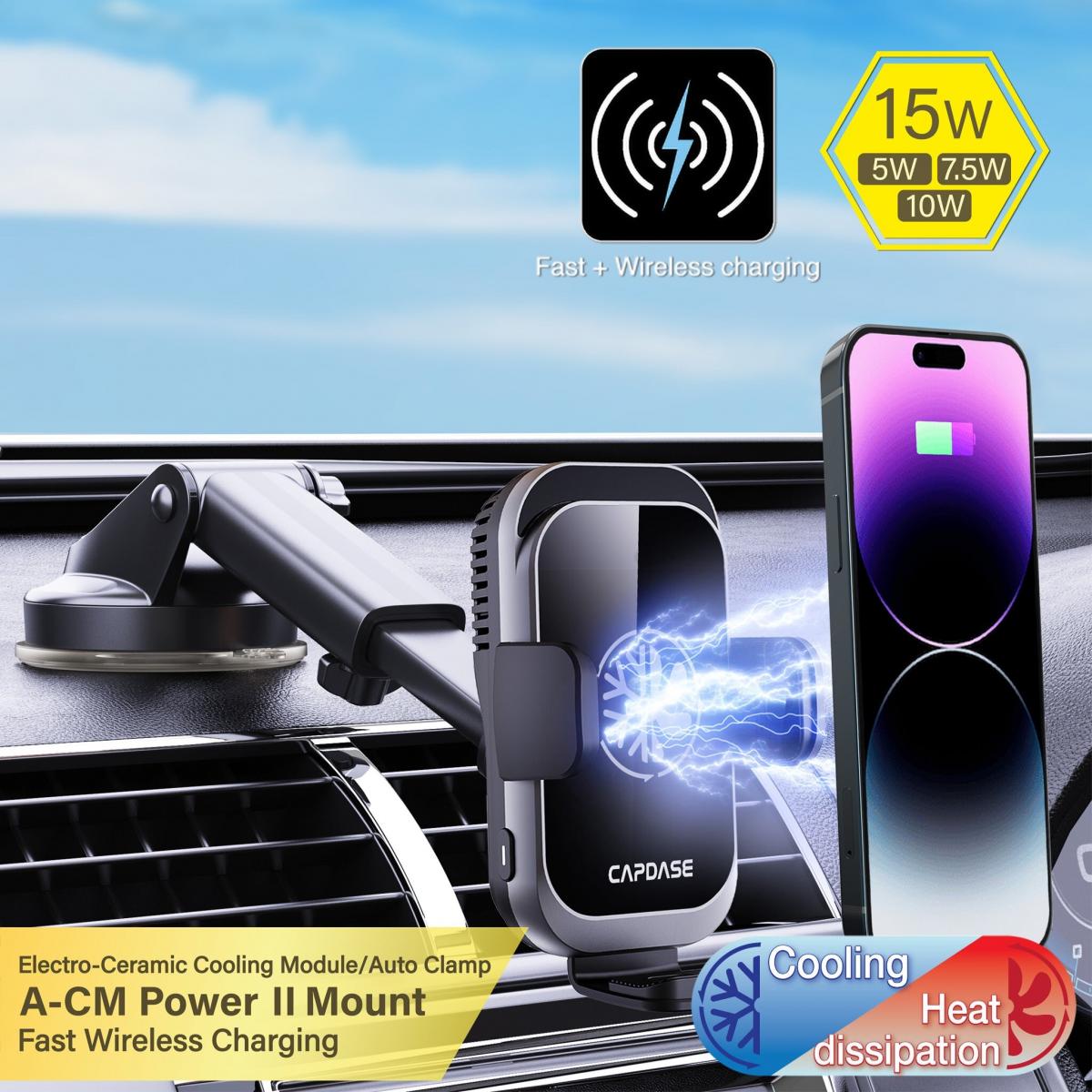 CAPDASE, AA Power II Fast Wireless Charging Auto-Clamp & Auto-Alignment  Car Mount Telescopic Arm