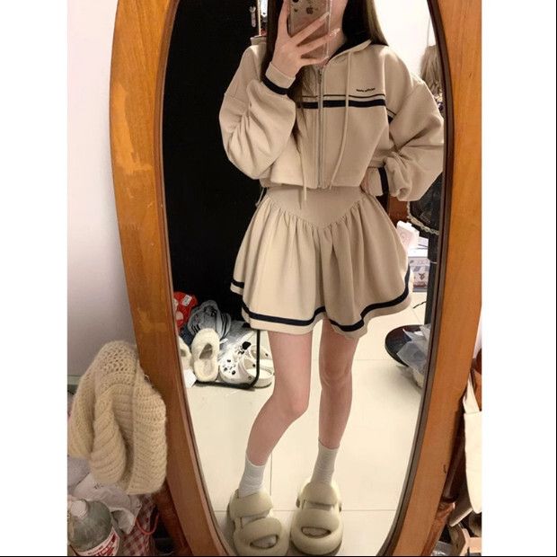 休閒運動套裝【杏色套裝】尺碼【S碼—XL碼】【下單後請聯絡客服確認發貨尺碼】 #K022010140