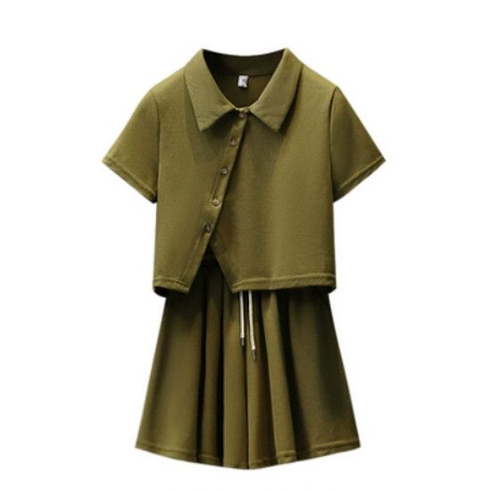 polo領t恤+短褲套裝【軍綠色】【L-4XL碼】（下單後請聯絡客服確認發貨尺碼）#K011004307