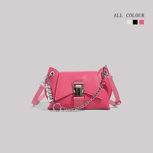 金屬扣小方包百搭單肩斜挎包【粉色】【尺寸：17cm*6cm*29cm】#S078035536