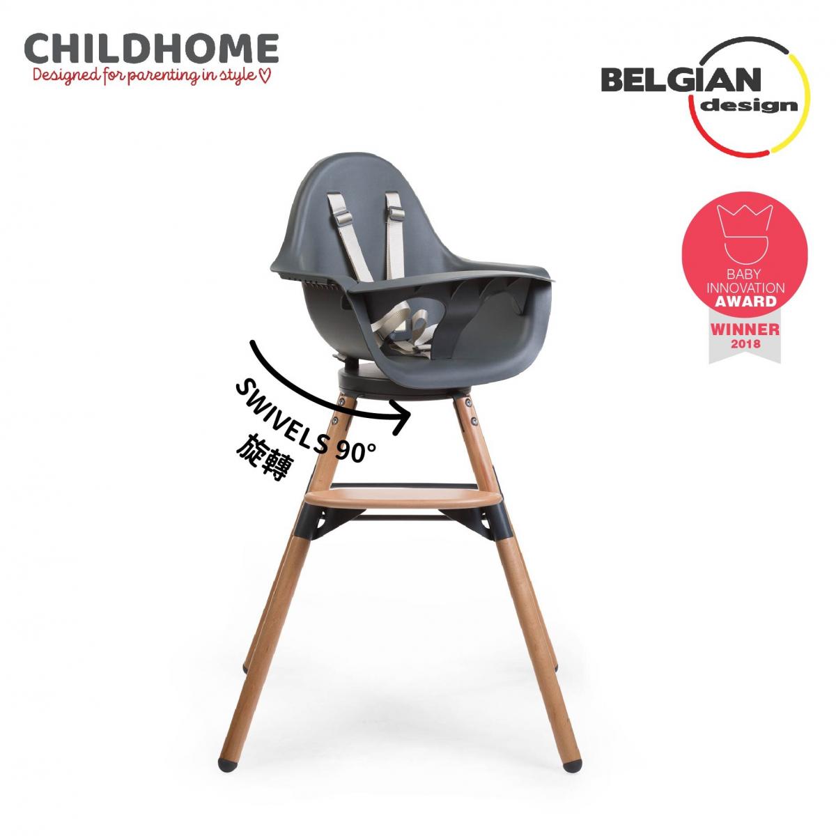 EVOLU ONE.80° High Chair with Bumper - NATURAL ANTHRACITE