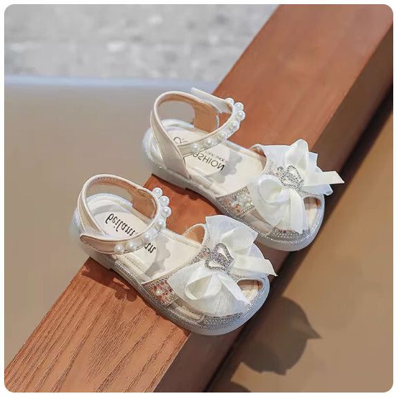 女童珍珠包頭涼鞋（米色【23_30碼】(下單後聯繫客服確認發貨尺碼）#F281017170