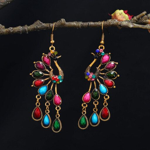 復古民族風孔雀耳環（下單後請聯絡客服確認發貨款式及顏色）