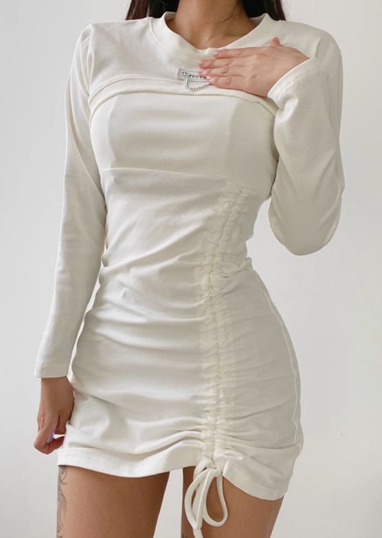 長袖罩衫+吊帶連衣裙兩件套(白色)(S-L碼)(下單後聯絡客服確認發貨尺碼)#K004003648