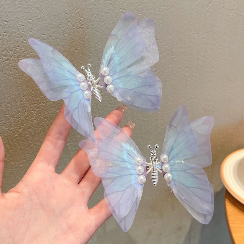 兒童靈動蝴蝶翅膀髮夾髮卡 頭飾/髮飾(30-淡藍色2個)