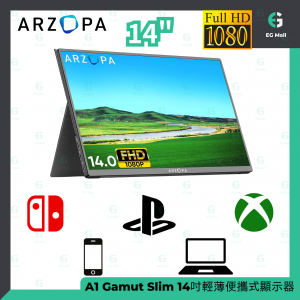 Arzopa A1 Gamut Portable Gaming Monitor, 15.6'' FHD 60HZ. Built In  Speakers.