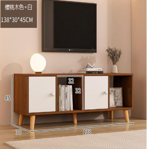 極簡電視機收納櫃（兩門帶腿櫻桃木色+白-138*30*45）#H51_048_061