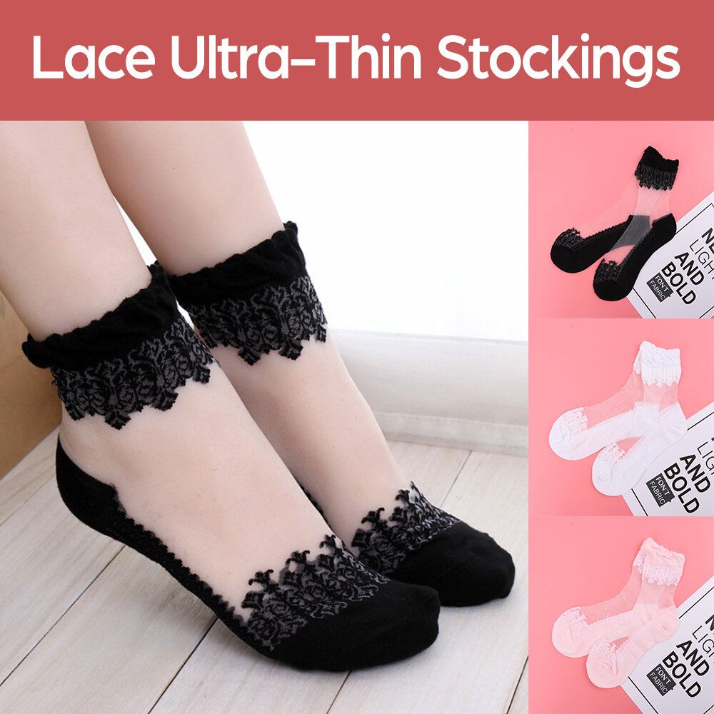 1 pair white color Crystal Silk Tide Sock Women Breathable Sexy Lace Girls Nylon Transparent Socks