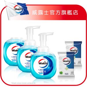 威露士泡沫殺菌洗手液健康清香290ml*2+補充裝290ml+威露士消毒濕巾蘆薈迷你裝7片*2 (新舊包裝隨機發放)