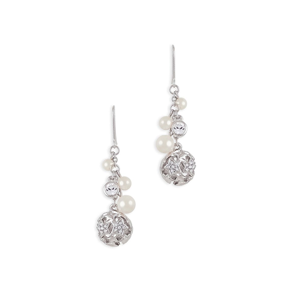 Girly Dolly: platinum platingfaux pearl,rhinestone fish hook earrings