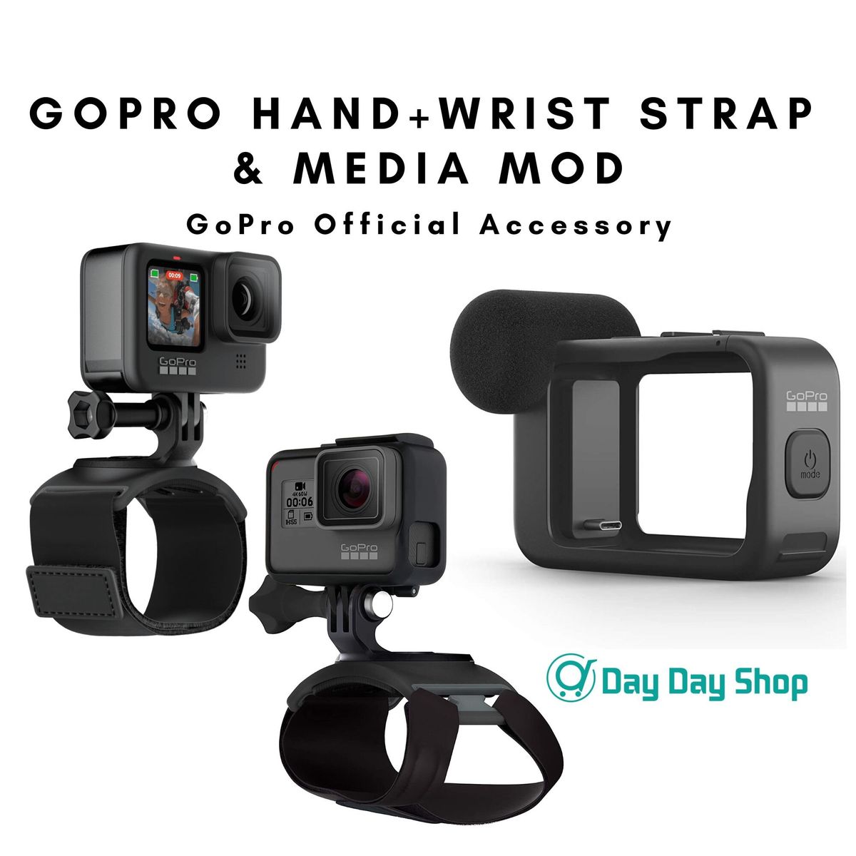 【2 In 1 for Riding】GoPro Hand + Wrist Strap & Media Mod｜HERO13 12 11 Parallel Goods