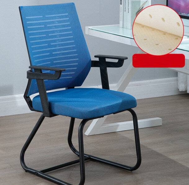 辦公室椅電腦靠背椅子(黑框+藍網/乳膠坐墊/弓架款鋼製腳)