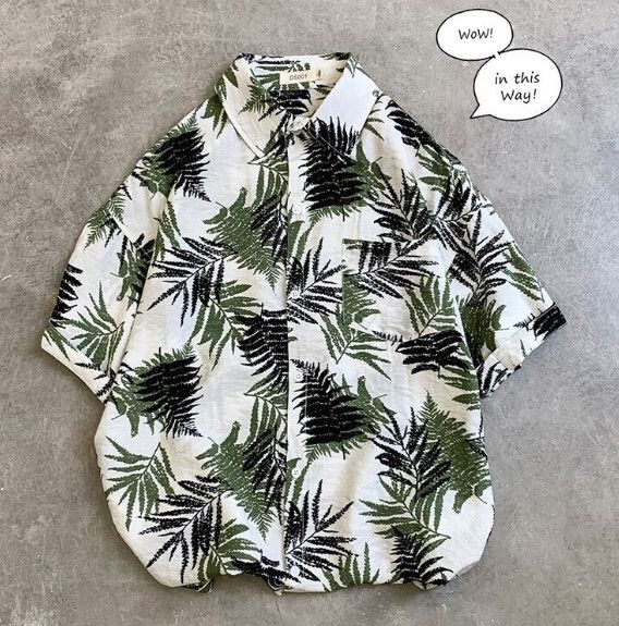 復古寬鬆沙灘短袖花襯衫【白色106】(尺碼：M-3XL）【下單後請聯絡客服確認發貨尺碼】#S158036358