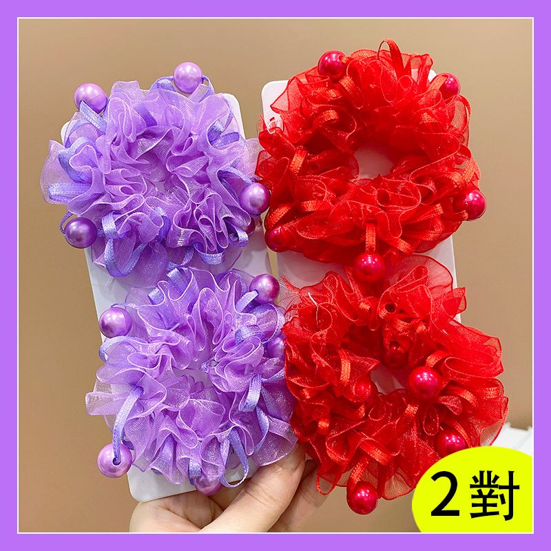 兒童頭花髮飾丸子頭髮圈頭飾髮飾(12#紫色+紅色2對)