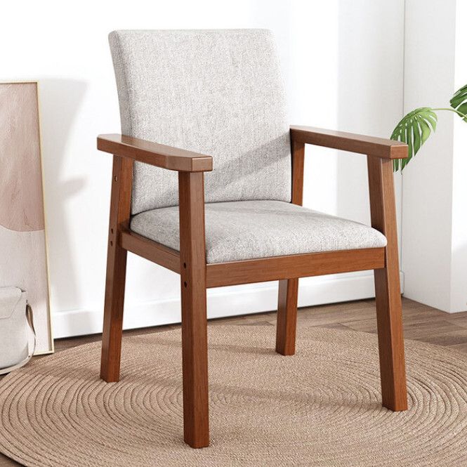 辦公椅實木透氣棉麻靠墊休閒學習椅(灰色深木紋)