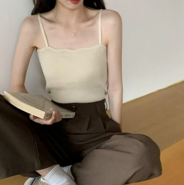 簡約內搭打底針織背心（杏色 均碼）#F46015296