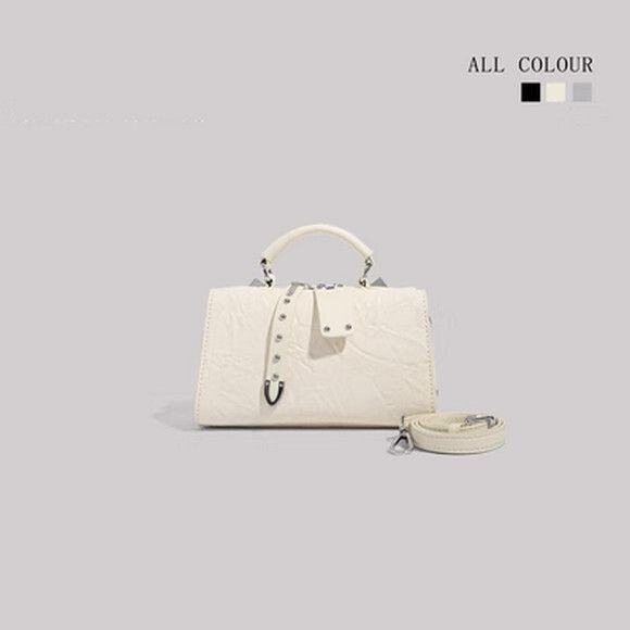 秋季半定型枕頭包百搭單肩斜挎包【白色】【尺寸：21cm*11cm*13cm】#S078035575