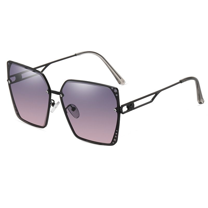 新款高級感防紫外線強光偏光太陽鏡（裸鏡 黑色框+上灰下粉鏡片）