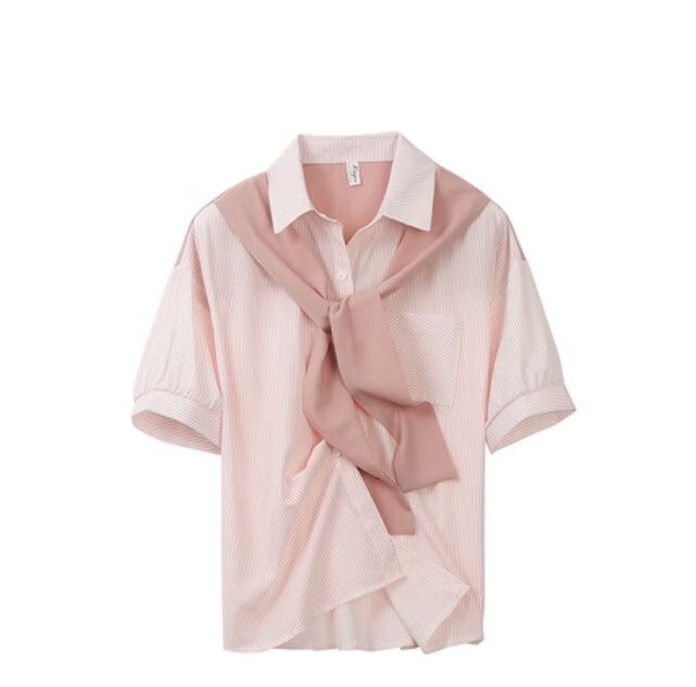 寬鬆短袖襯衫（粉紅色 S-2XL碼）(下單後聯絡客服確認發貨尺碼)#F111048489