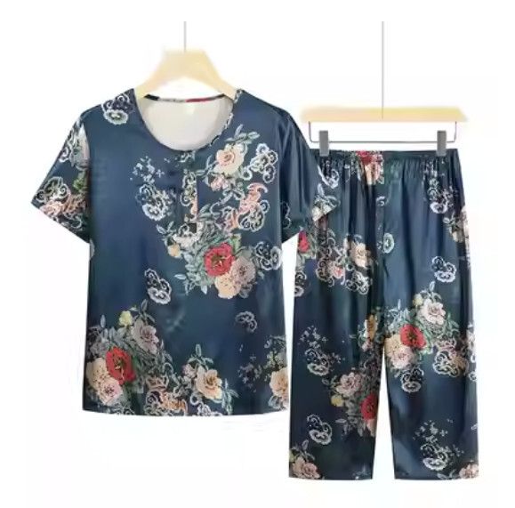 夏季中老年套裝（墨綠色）【尺碼：XL-4XL】【下單後聯絡客服確認發貨尺碼】F203013300