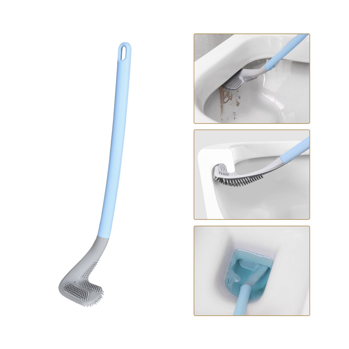 馬桶刷 免打孔 壁掛 廁所刷 家用壁掛 高爾夫軟膠長柄 無死角 廁所清潔 刷 清潔(單個裝不含底座 – 藍色) [HT-GTB 410B]