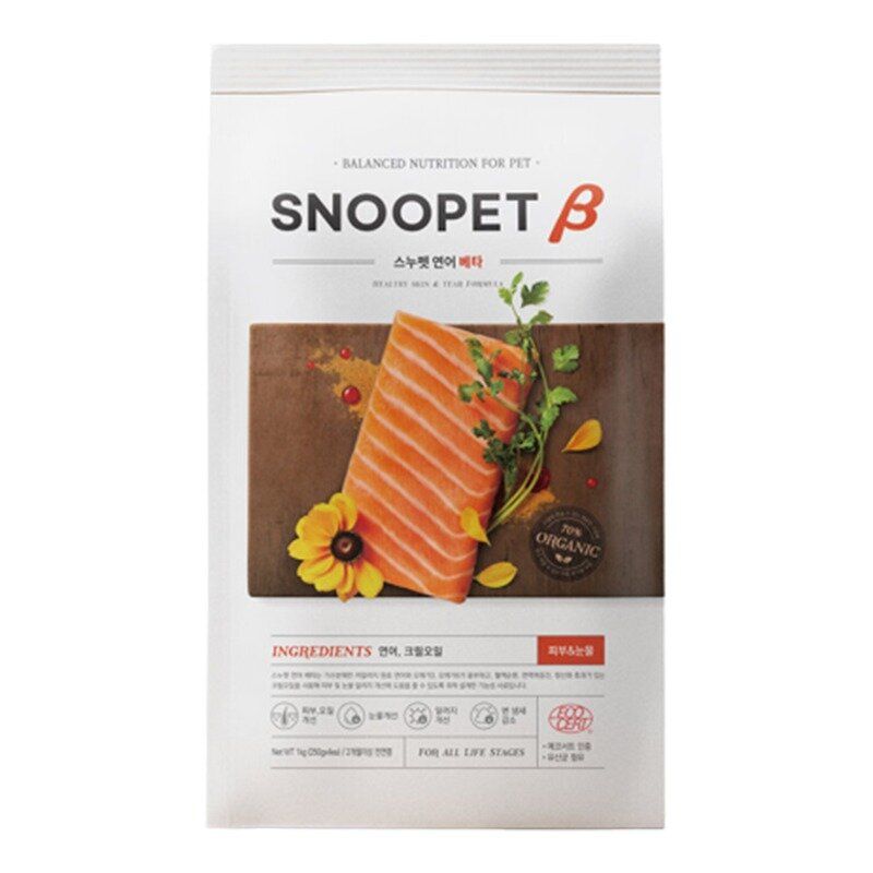 Snoopet β 鮮三文魚、磷蝦油、蔬菜 (淚痕及皮膚護理有機配方) 全犬糧 1kg Exp.Date Nov/2026
